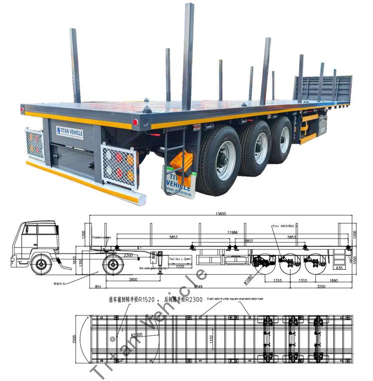 3 Axle Stanchion Flatbed Trailer Specially Customized for Saudi Arabic Market